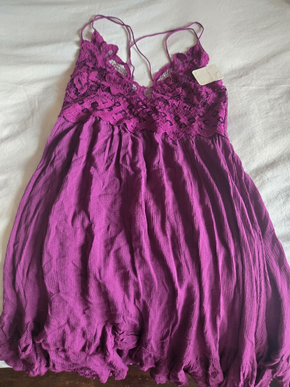 NWT Free People Adella Slip Dress in Wine Diamonds Boho Lace Mini Size M